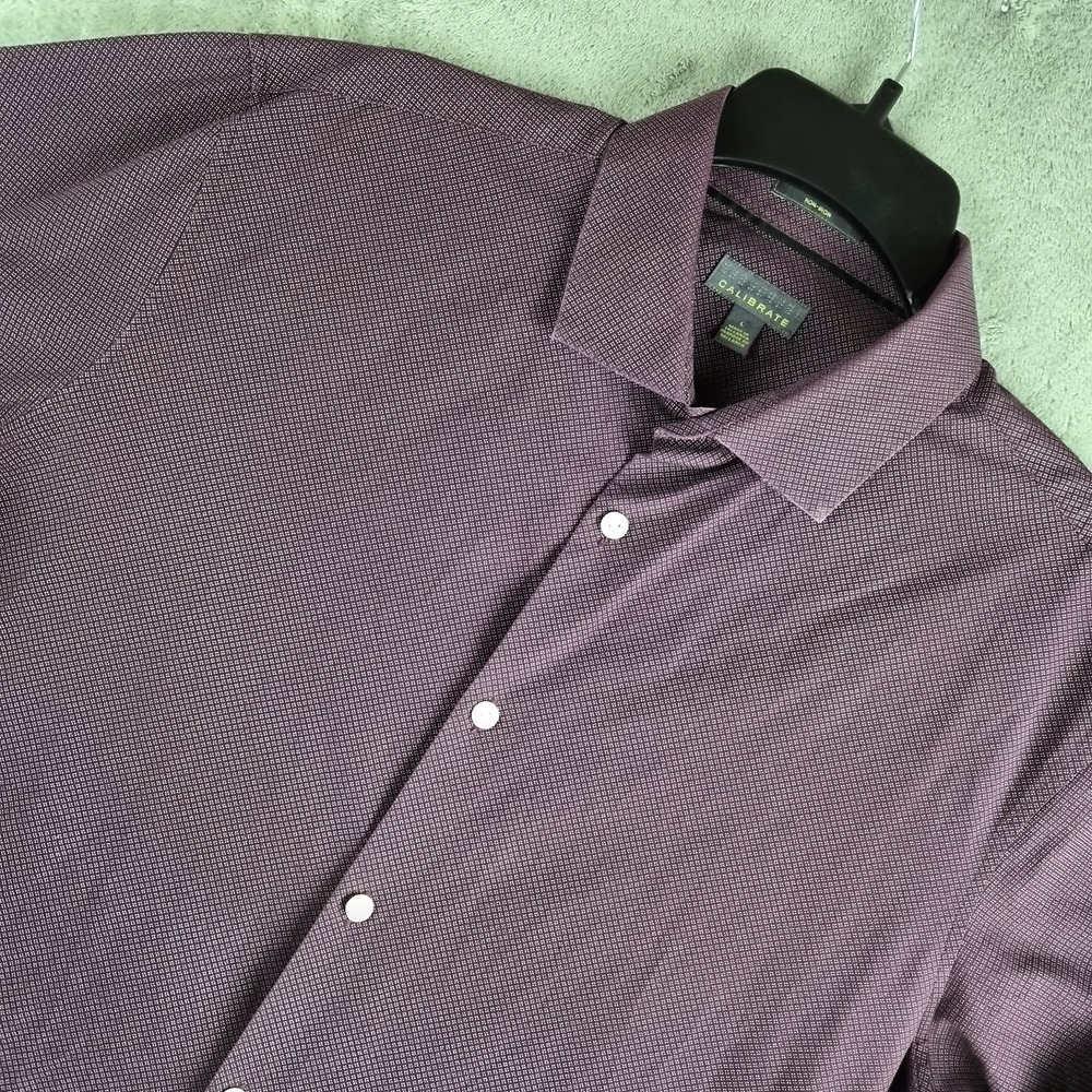 Calibrate Shirt Mens Large Burgundy Geometric Non Iron Business Career Dressy